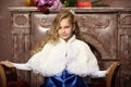 Blonde in a blue Victorian dress Royalty Free Stock Photo