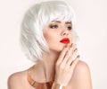 Blonde bob hairstyle. Blond hair. Fashion Beauty Girl portrait. Royalty Free Stock Photo