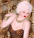 Blonde bombshell on brown glitter and bronze swirl background. Royalty Free Stock Photo