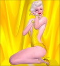 Blonde bombshell on gold and yellow background in a bikini. Royalty Free Stock Photo