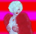 Blonde bombshell on red and pink abstract background.