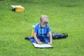 Blonde Boy Learning To Draw Objects Outdoors On Plein Air