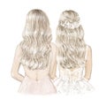 Blonde Bride and Bridesmaid. Hand drawn Illustration Royalty Free Stock Photo