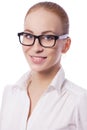 Blonde business woman manager worker in glassess smile. isolated