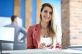 Blonde business woman office portrait. Royalty Free Stock Photo