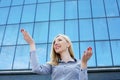 Happy succesful young business woman. Portrait,. Royalty Free Stock Photo