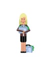 Blonde woman holds suitcase with money