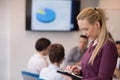 Blonde businesswoman working on tablet at office Royalty Free Stock Photo