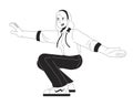 Blonde caucasian female hip hop performer black and white 2D line cartoon character