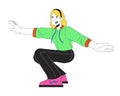 Blonde caucasian female hip hop performer 2D linear cartoon character