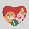 Blonde couple enjoying into red heart. 3D