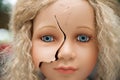 Blonde doll has a broken face, mannequin destroyed Royalty Free Stock Photo