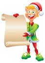 Blonde elf holding christmas wishlist isolated