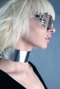 Blonde fashion futuristic silver glasses girl