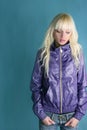 Blonde fashion young girl purple jacket