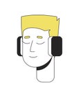 Blonde flattop man headphones listening music 2D linear cartoon character head