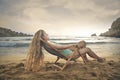 Blonde girl at the beach Royalty Free Stock Photo