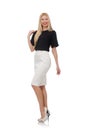 Blonde girl in black skirt isolated on white Royalty Free Stock Photo