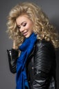 Blonde girl in blue scarf Royalty Free Stock Photo