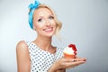 Blonde girl with cake