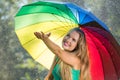 Blonde girl checking for rain