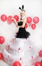 The blonde girl dressed as a playboy Bunny for Valentine's day Royalty Free Stock Photo