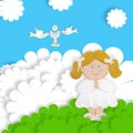 Blonde girl first communion card Royalty Free Stock Photo