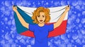 Blonde girl holding a national flag of Czech Republic
