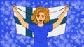 Blonde girl holding a national flag of Finland