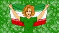 Blonde girl holding a national flag of Iran