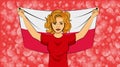 Blonde girl holding a national flag of Poland