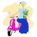 Blonde girl on a pink scooter Royalty Free Stock Photo