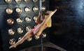 Blonde girl Pole dance Royalty Free Stock Photo