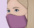 Blonde girl in purple mask during a pandemic