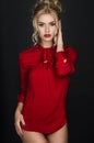 Blonde girl in red blouse Royalty Free Stock Photo