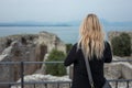 Blonde girl in Sirmione at Grotte di Catullo