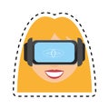 blonde girl virtual reality glasses technology design cut line