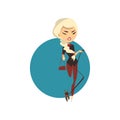 Blonde glamour girl with little dog vector Illustration on a white background