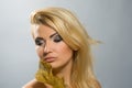Blonde with golden calla lily 1 Royalty Free Stock Photo