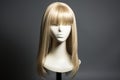 Blonde hair wig on mannequin. Generative AI