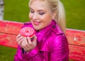 Blonde young woman on a diet, lifestyle Royalty Free Stock Photo