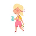 Blonde Haired Girl Character Carrying Sorted Garbage for Recycling Vector Illustration