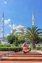 Blonde in Istanbul at the Blue Mosque