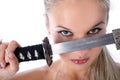 Blonde and katana Royalty Free Stock Photo