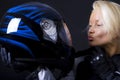 Blonde kissing helmet