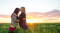 Blonde model girl kissing and smile her lovely best friends. outdoors Royalty Free Stock Photo