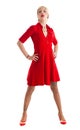 Blonde model in a red dress Royalty Free Stock Photo