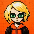 Pixel Art Of A Girl In Glasses With Ominous And Vibrant Manga Style