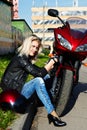 Blonde and red motorcycle Royalty Free Stock Photo