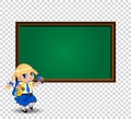 Blonde school girl near blackboard with empty copy space clip art Royalty Free Stock Photo